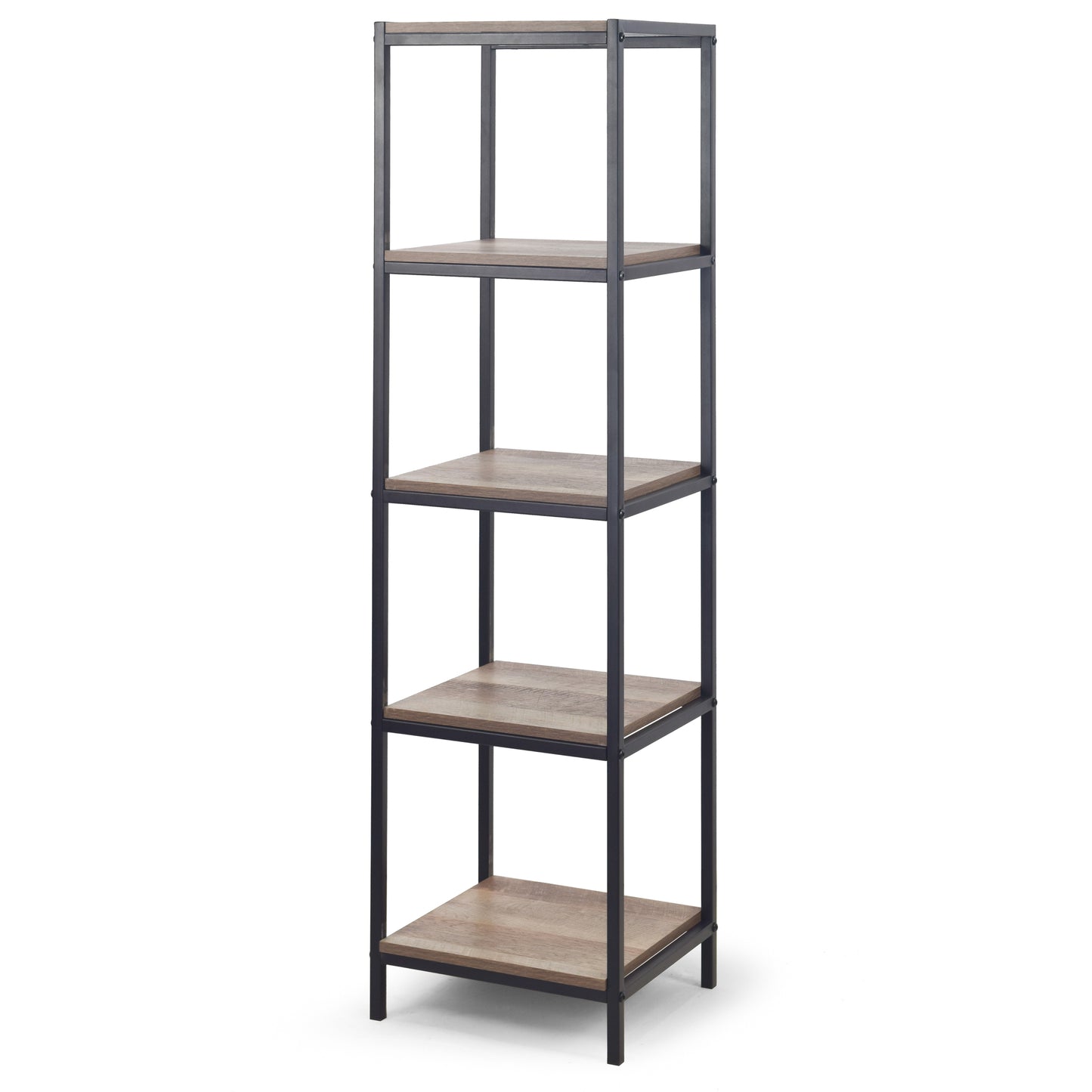 August 57.25 In. Light Brown Shelf Etagere Bookcase Media Center with Metal Frame