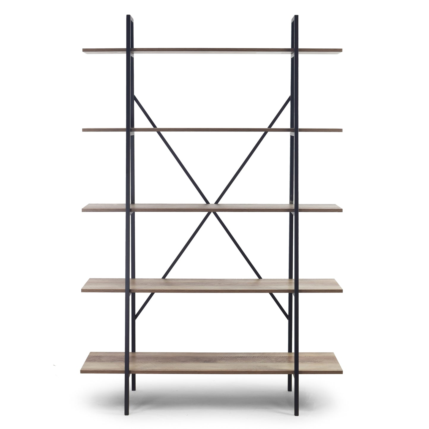 August 71.75 In. Leaning Etagere Light Brown Metal Frame Ladder Bookcase Five-shelf Media Tower