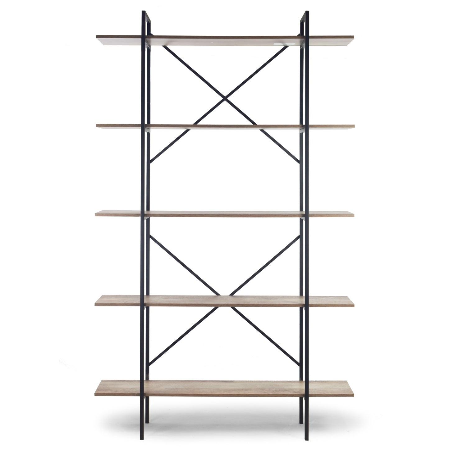 August 84.75 In. Metal Frame Light Brown Etagere Bookcase Five-shelf Media Center