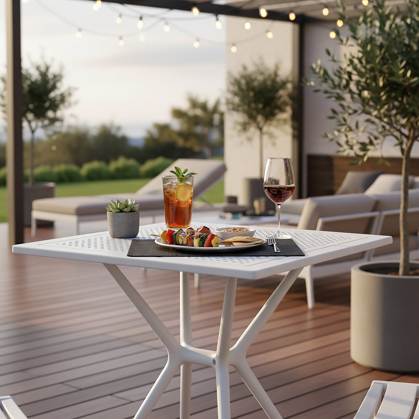 Basma White Plastic Square Dining Table