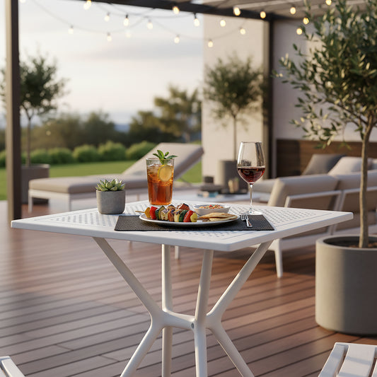 Basma White Plastic Square Dining Table