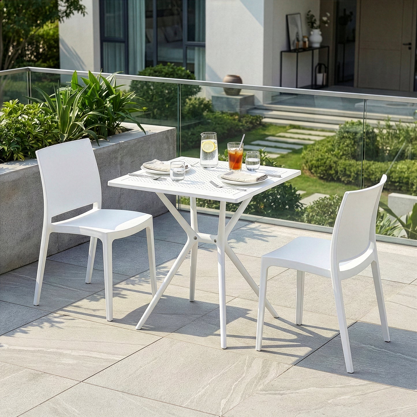 Basma White Plastic Square Dining Table