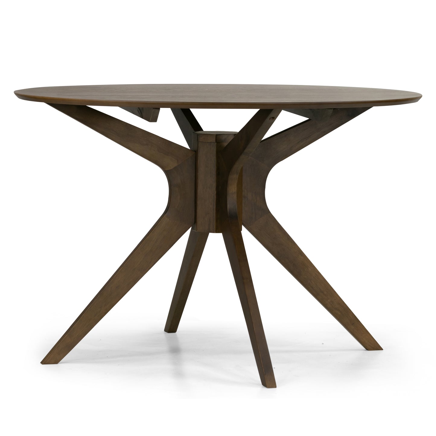 Blair Walnut Finish Round Wood Dining Table with Starburst Style Base