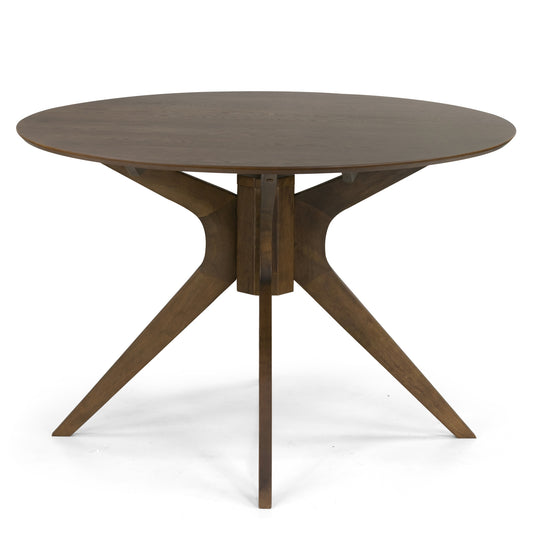 Blair Walnut Finish Round Wood Dining Table with Starburst Style Base