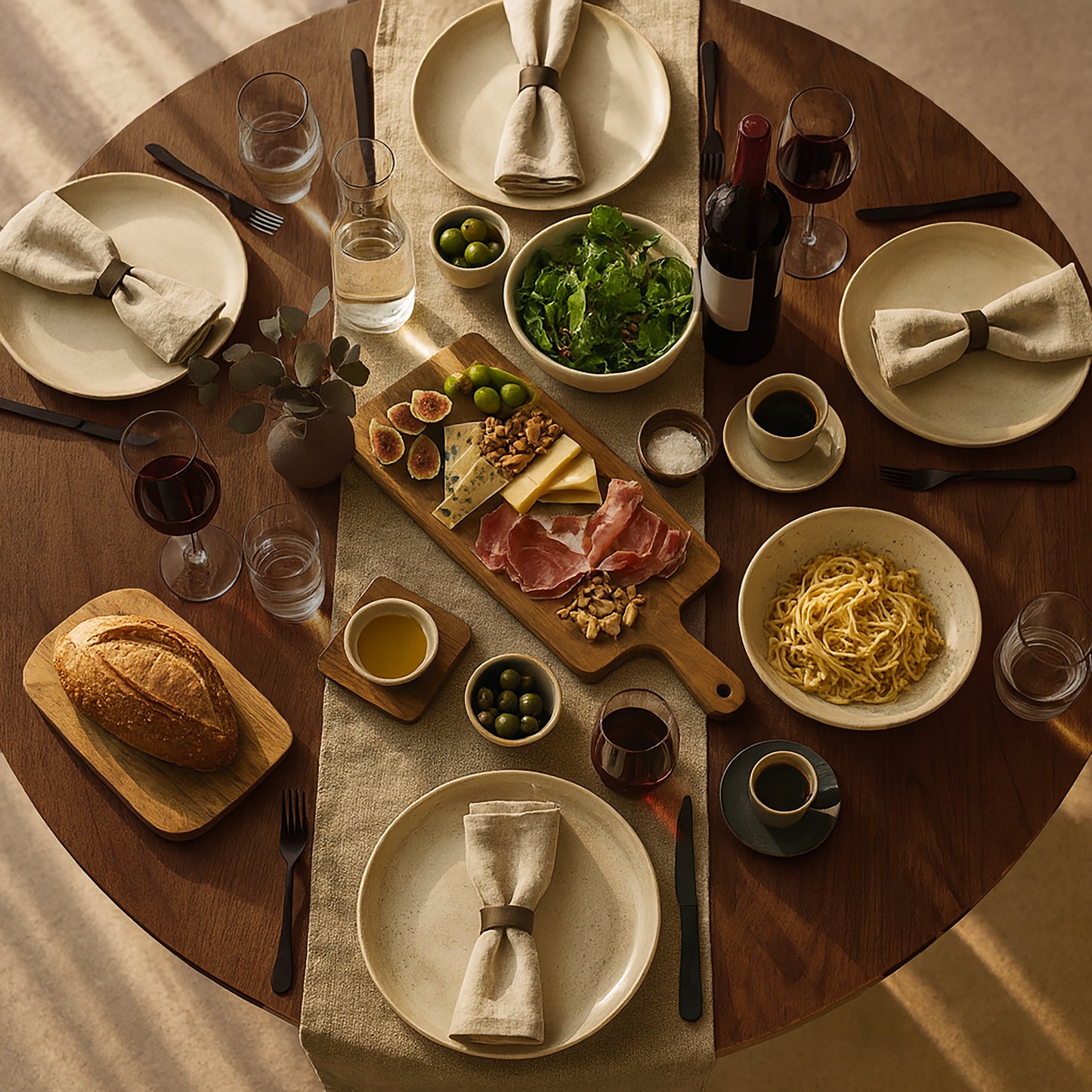 Blair Walnut Finish Round Wood Dining Table with Starburst Style Base