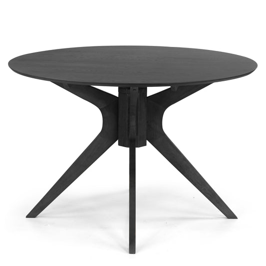 Blair Black Wash Round Wood Dining Table with Starburst Style Base