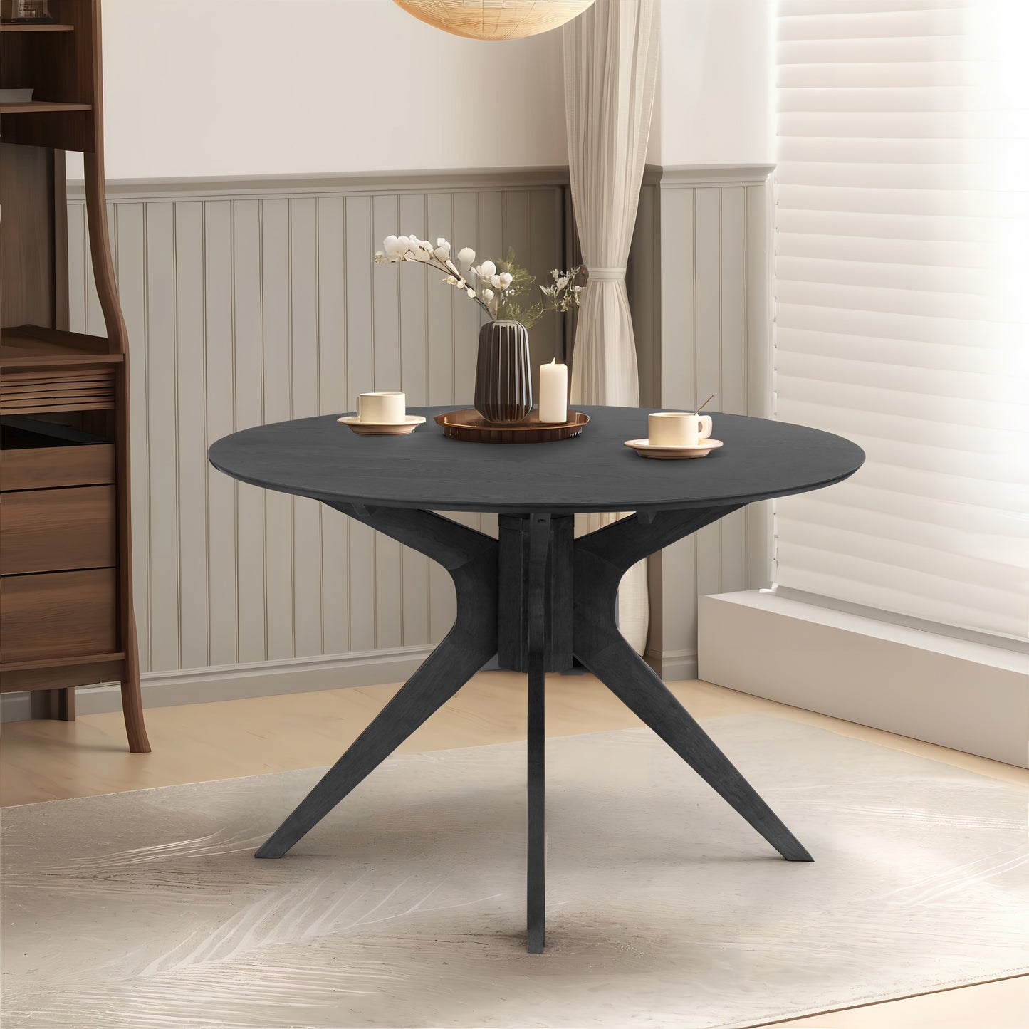 Blair Black Round Wood Dining Table with Starburst Style Base