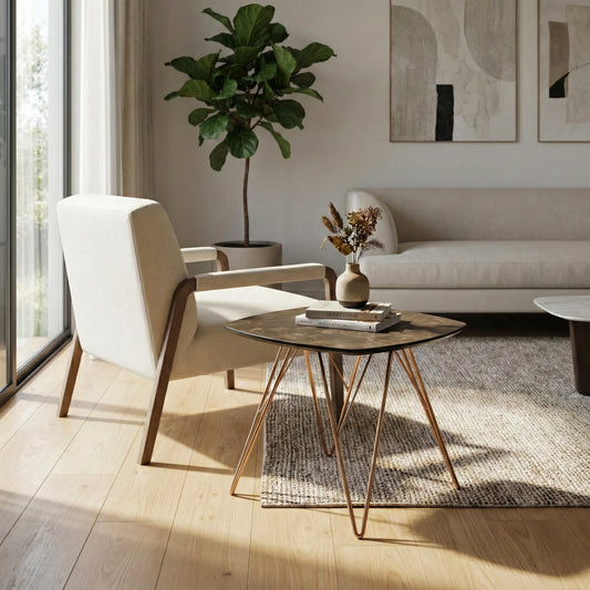 Anila Irregular Square Side Table with Golden Metal Legs