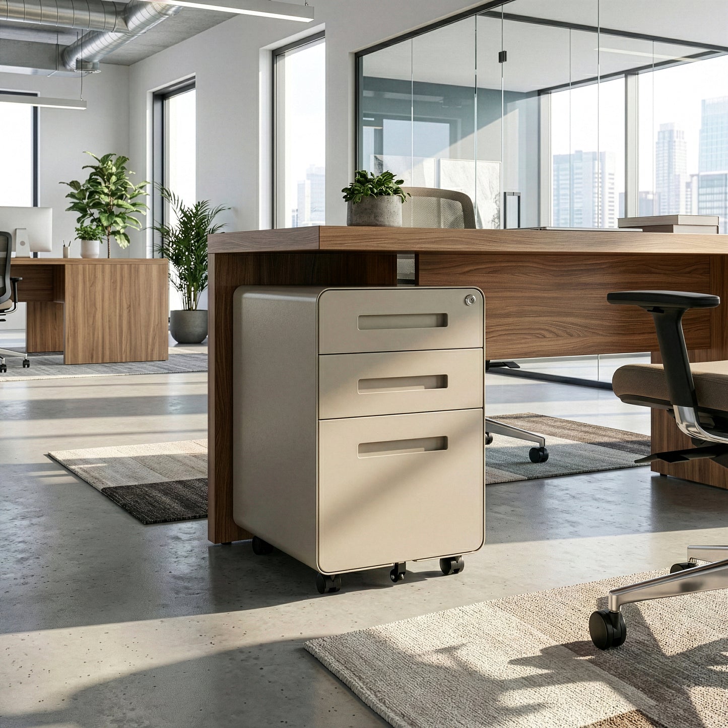 Aviya Gray 3-Drawer File Cabinet with Lock and Wheels