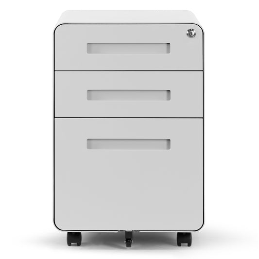 Aviya White 3-Drawer File Cabinet with lock and Wheels
