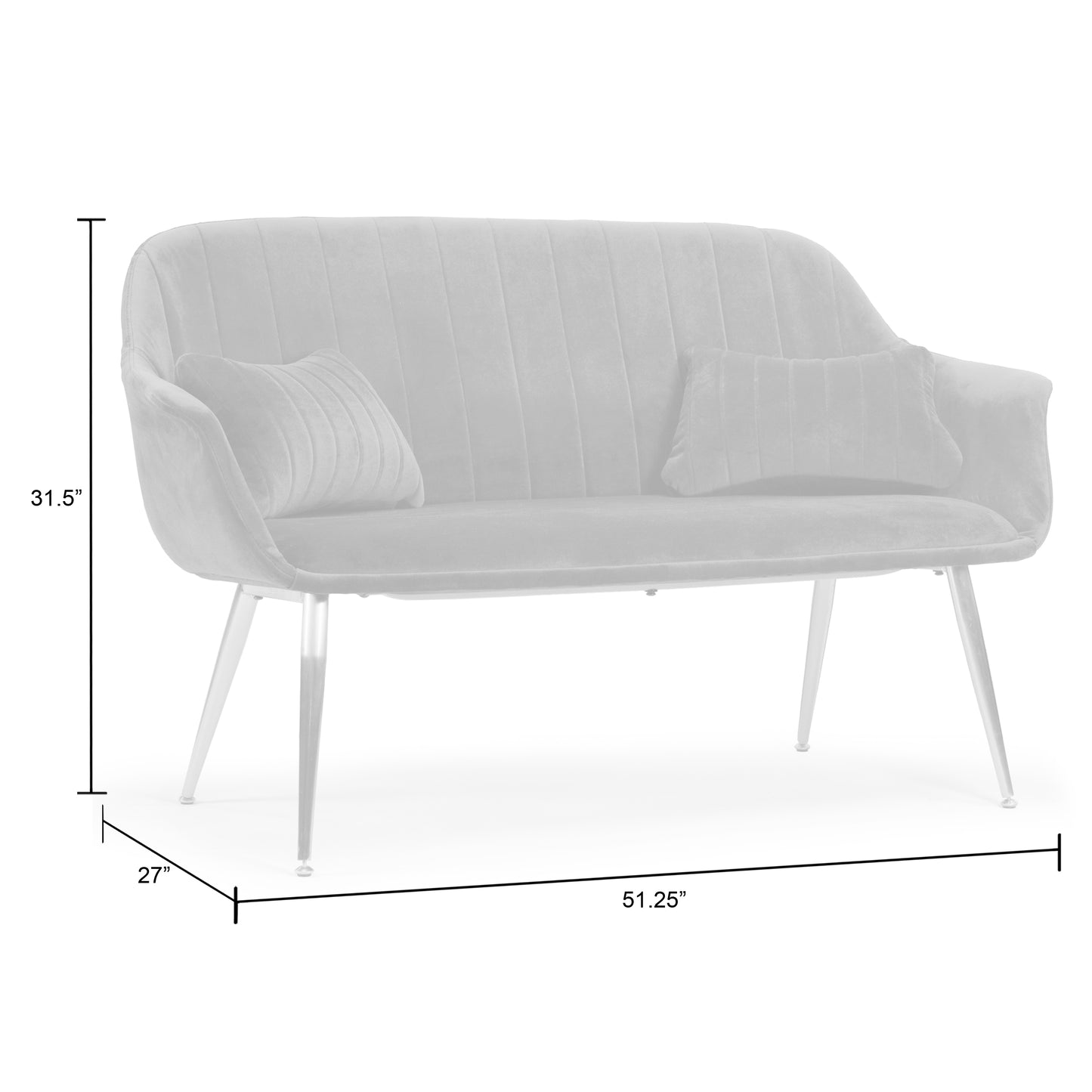 Angela Blue Velvet Loveseat with Golden Metal Legs Stitching Accent