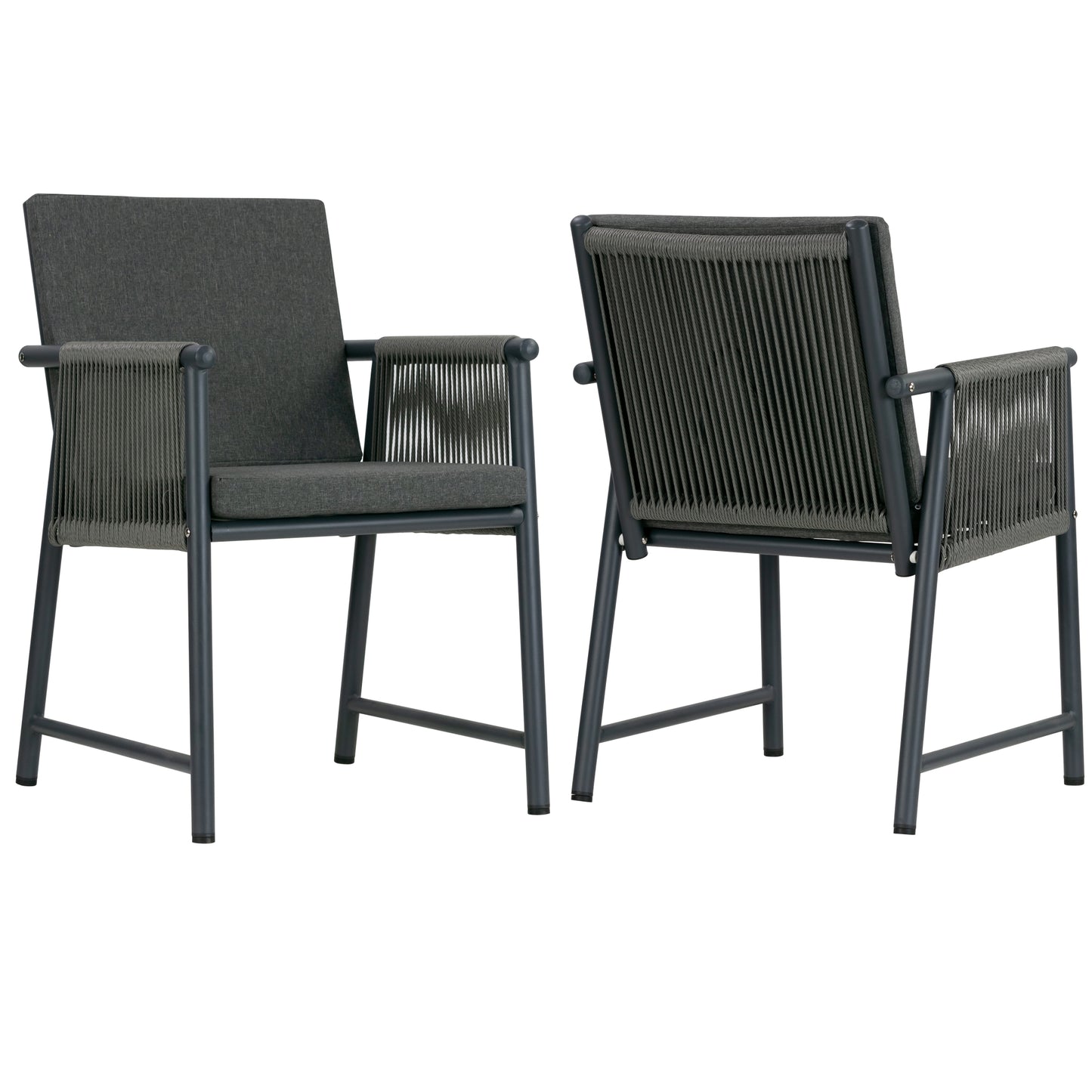 Set of 2 Bianca Grey Outdoor Dining Chair with Hand-Woven Synthetic Rattan Arms