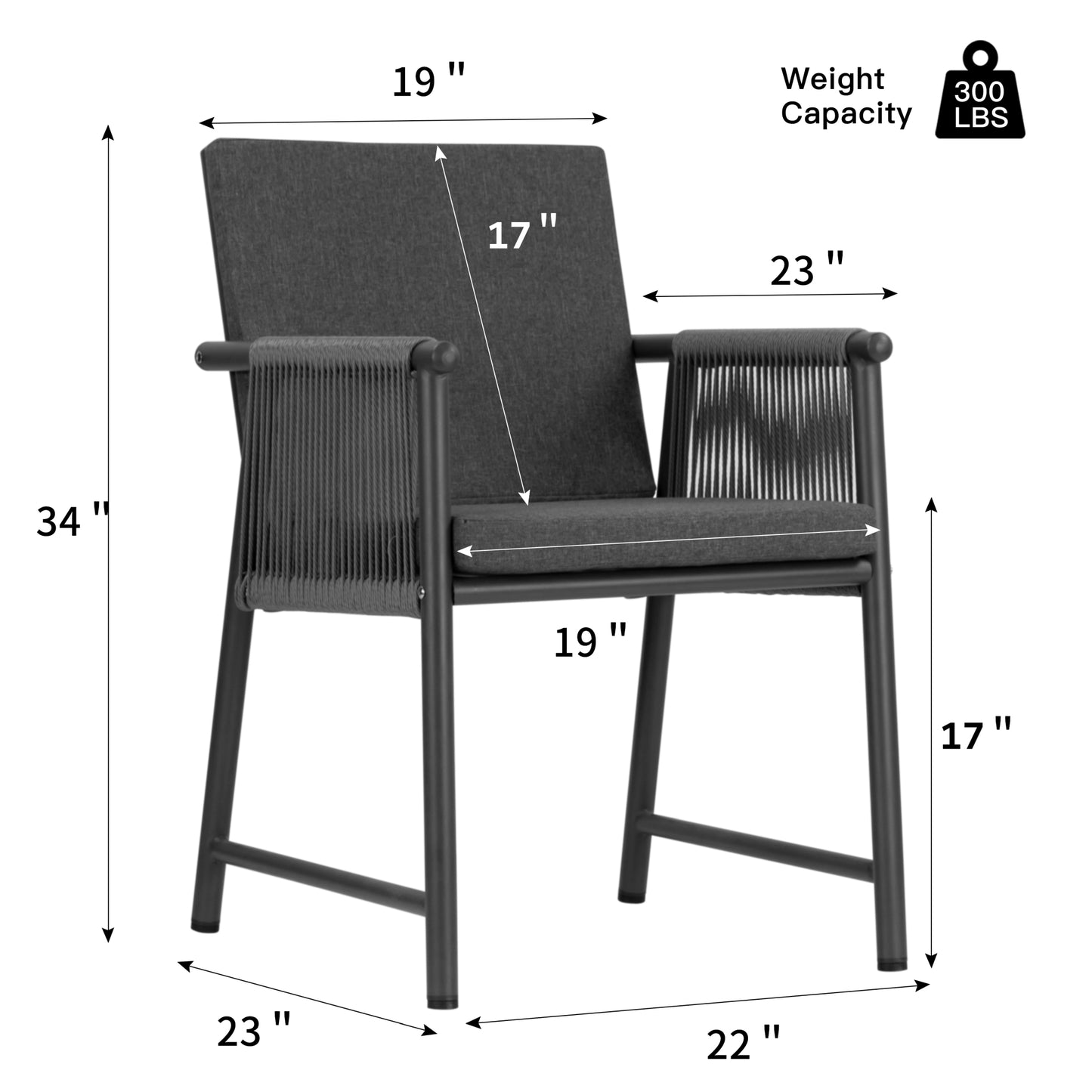 Set of 2 Bianca Grey Outdoor Dining Chair with Hand-Woven Synthetic Rattan Arms