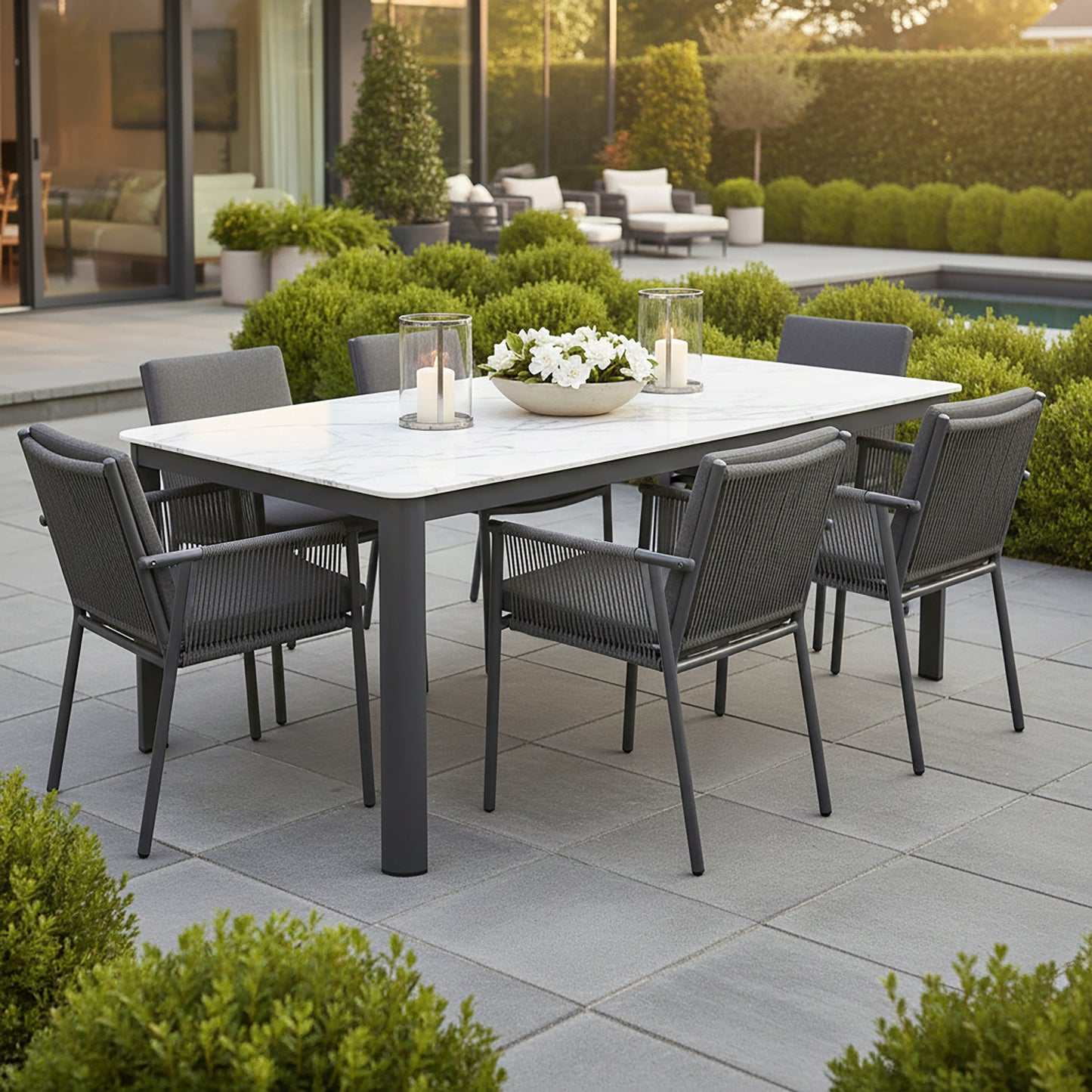 Set of 2 Bianca Grey Outdoor Dining Chair with Hand-Woven Synthetic Rattan Arms