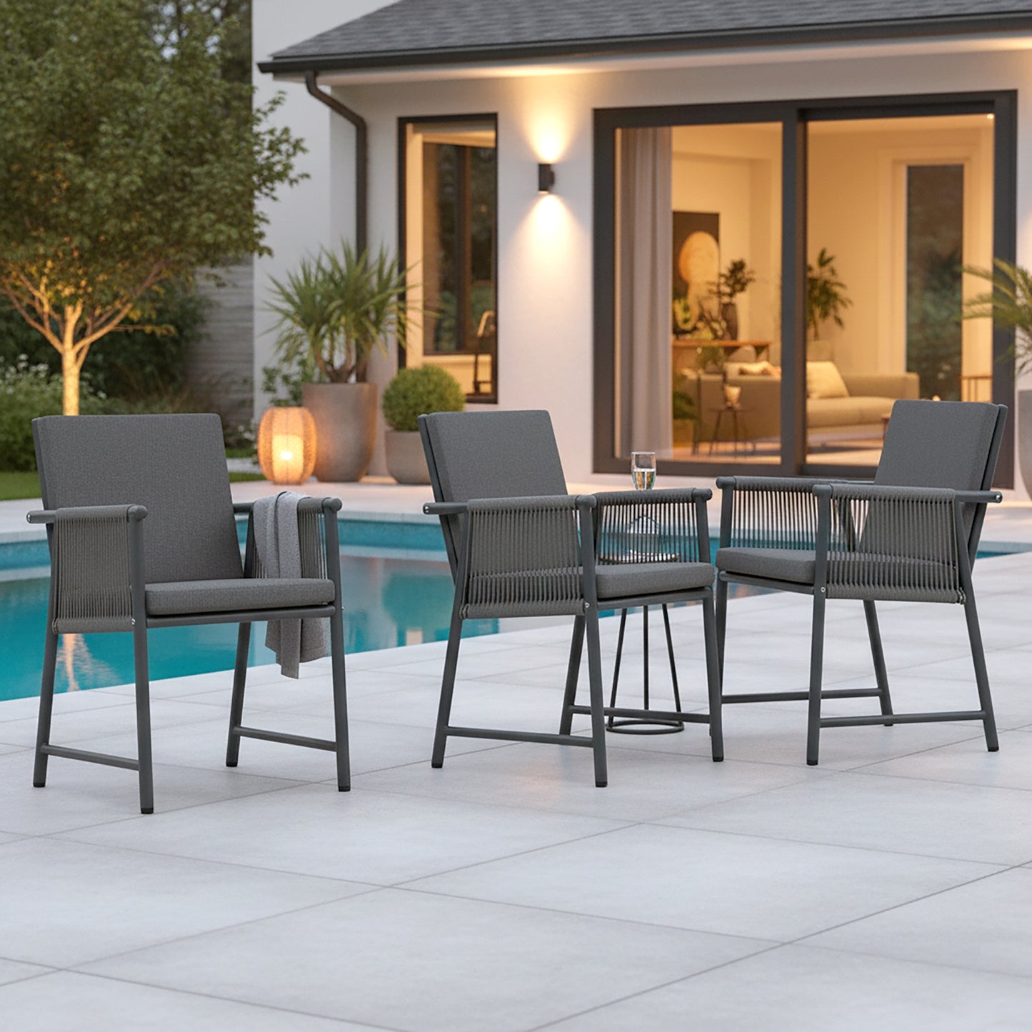 Set of 2 Bianca Grey Outdoor Dining Chair with Hand-Woven Synthetic Rattan Arms