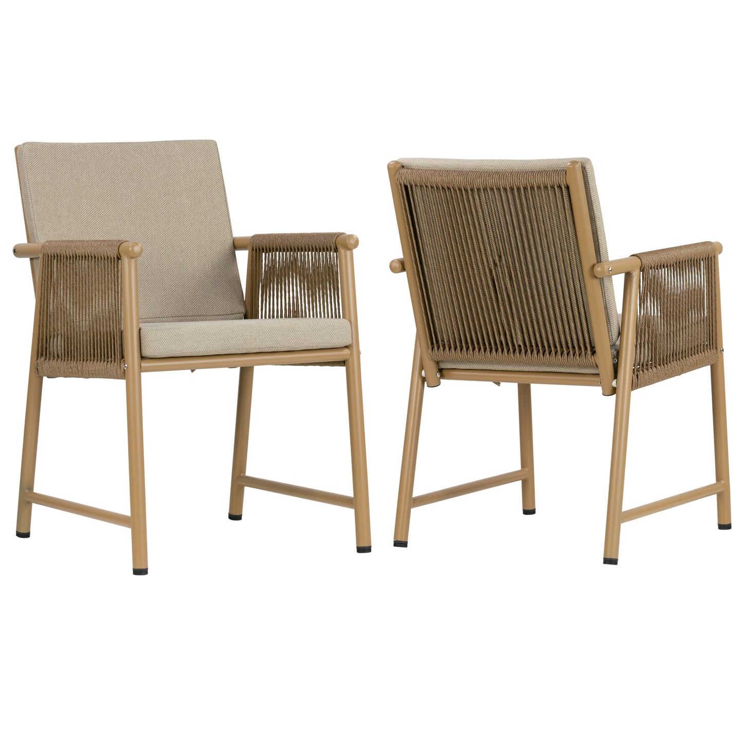 Set of 2 Bianca Brown Outdoor Dining Chair with Hand-Woven Synthetic Rattan Arms