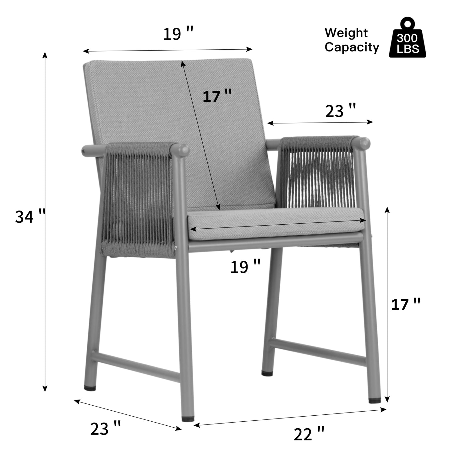 Set of 2 Bianca Brown Outdoor Dining Chair with Hand-Woven Synthetic Rattan Arms