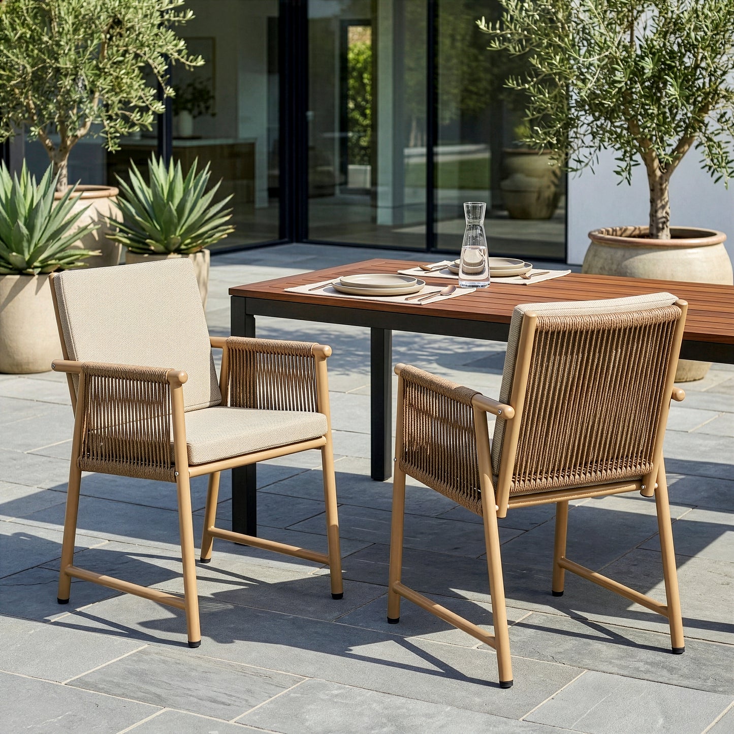 Set of 2 Bianca Brown Outdoor Dining Chair with Hand-Woven Synthetic Rattan Arms