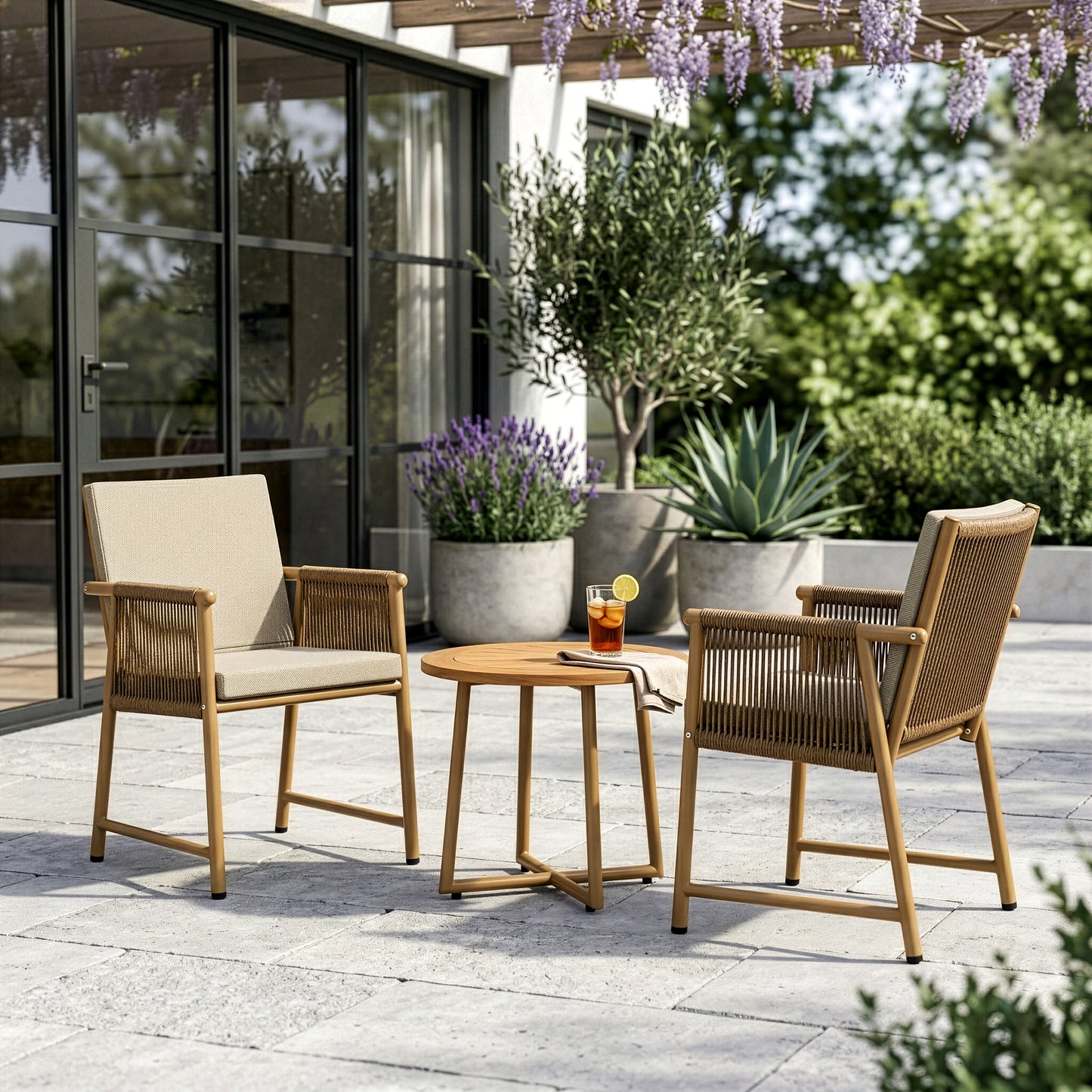 Set of 2 Bianca Brown Outdoor Dining Chair with Hand-Woven Synthetic Rattan Arms