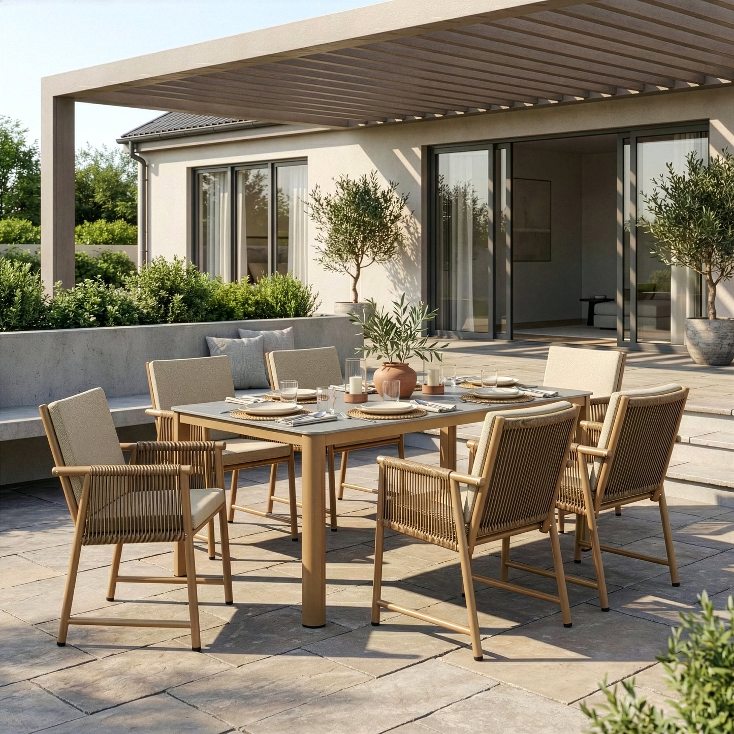 Set of 2 Bianca Brown Outdoor Dining Chair with Hand-Woven Synthetic Rattan Arms