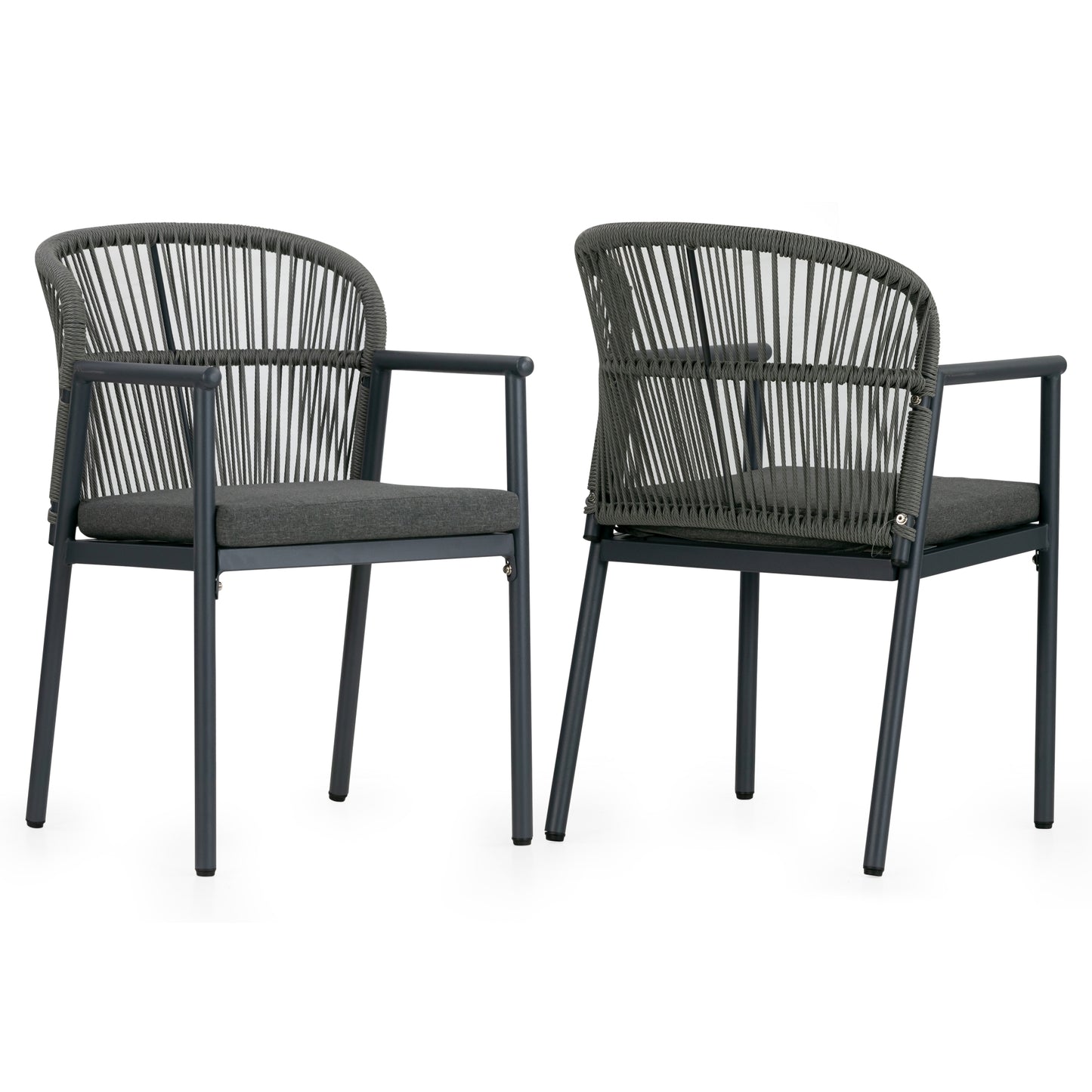 Set of 2 Bina Grey Outdoor Dining Chair with Hand-Woven Synthetic Rattan Back