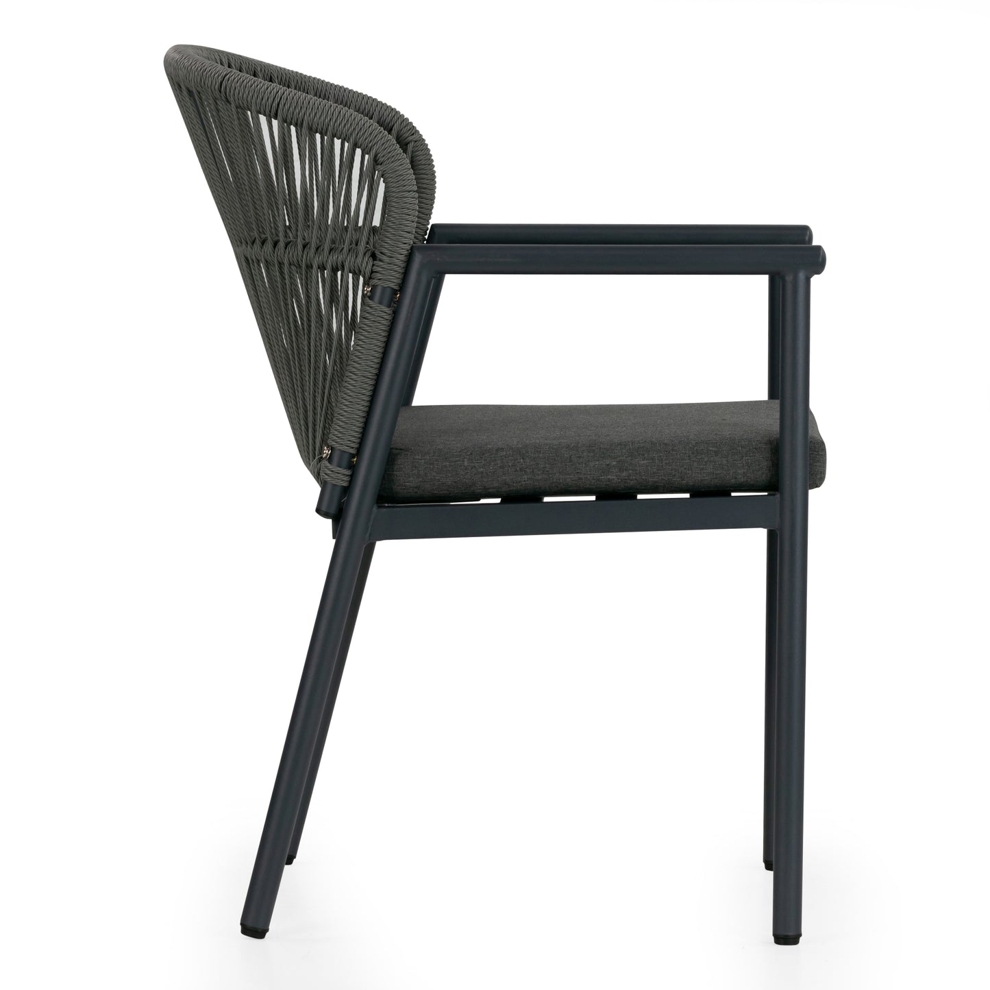 Set of 2 Bina Grey Outdoor Dining Chair with Hand-Woven Synthetic Rattan Back