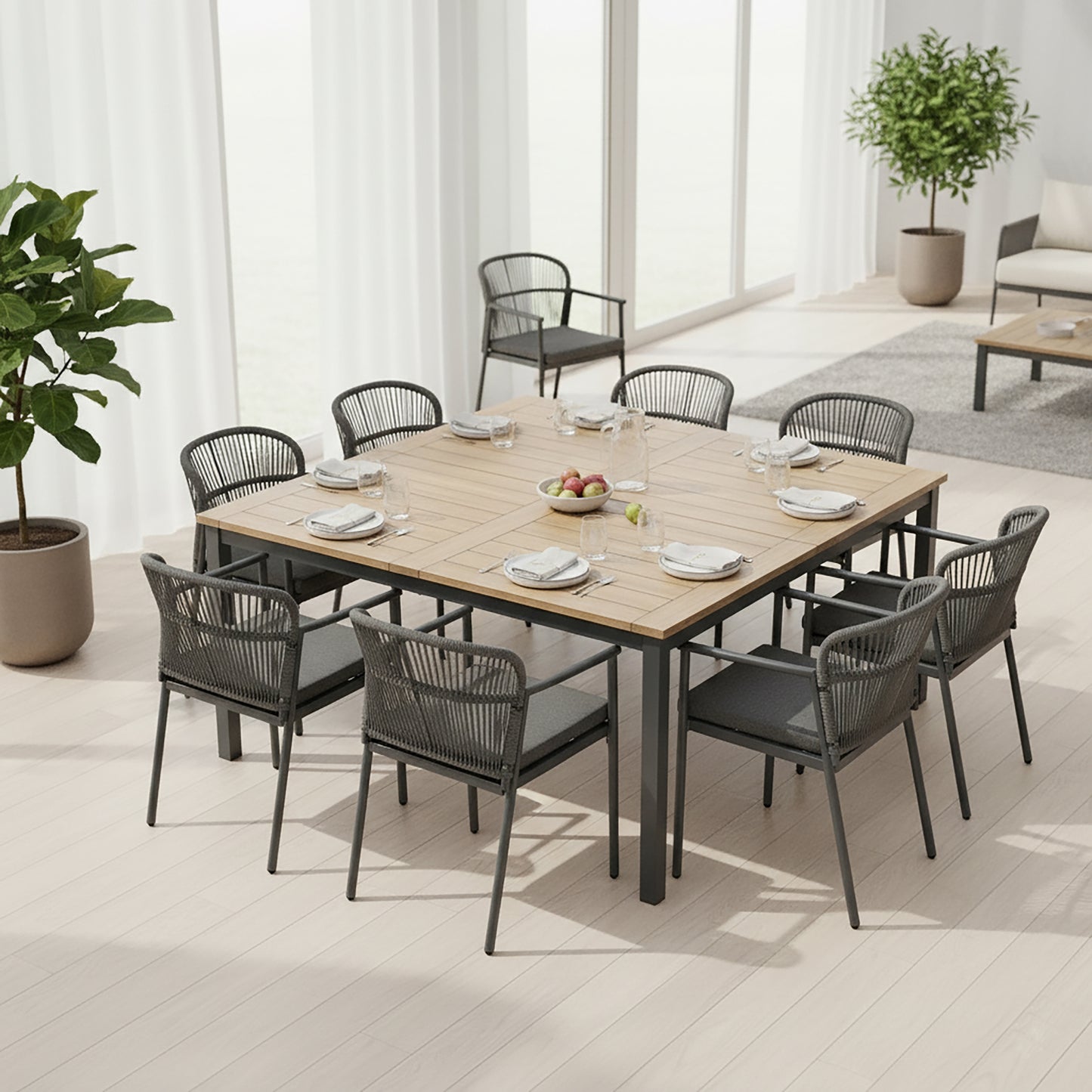 Set of 2 Bina Grey Outdoor Dining Chair with Hand-Woven Synthetic Rattan Back