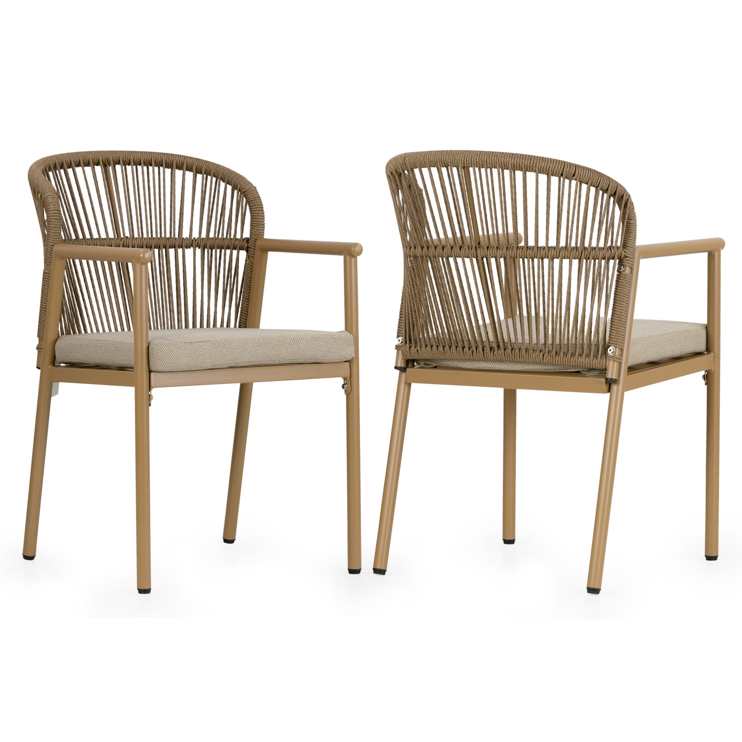 Set of 2 Bina Brown Outdoor Dining Chair with Hand-Woven Synthetic Rattan Back