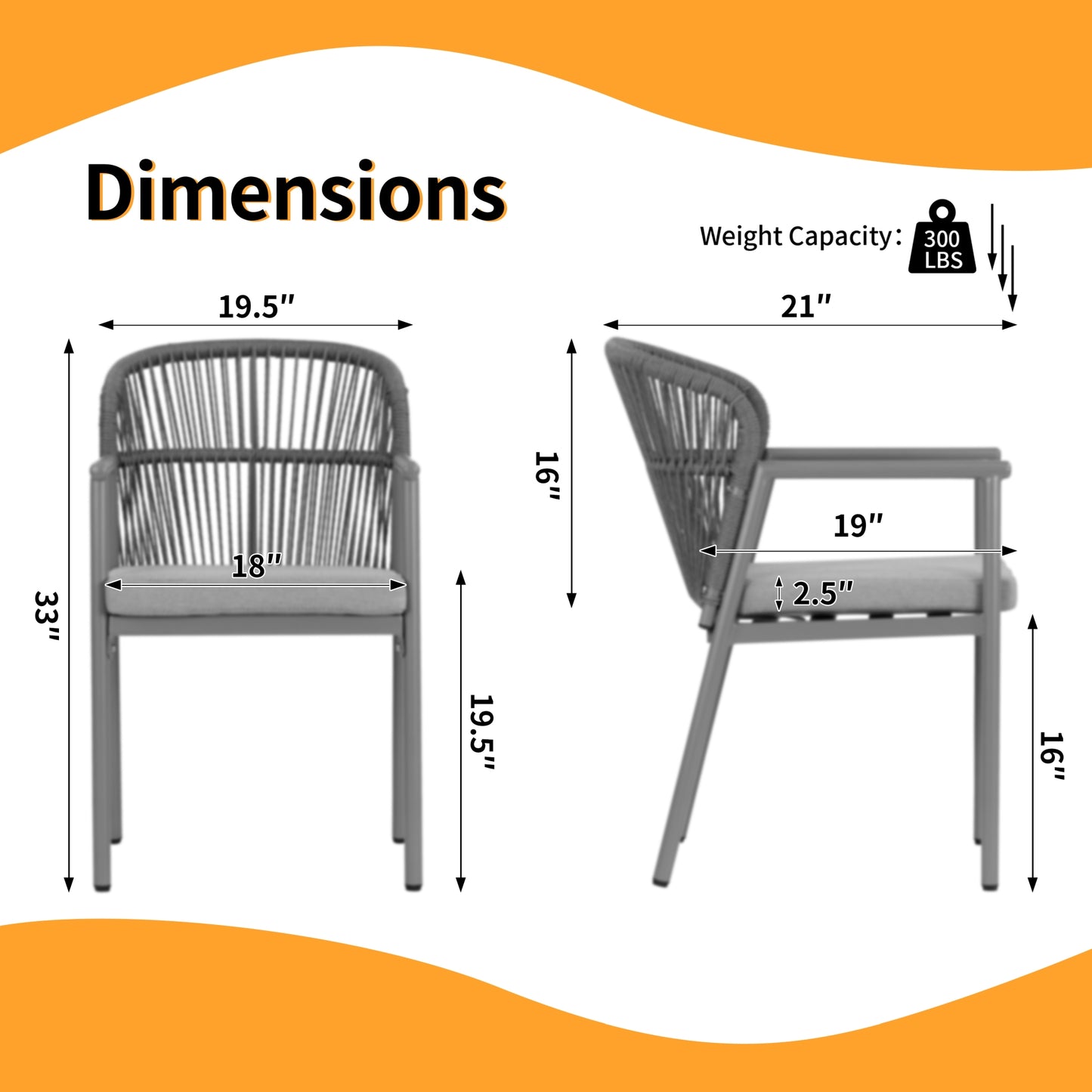 Set of 2 Bina Brown Outdoor Dining Chair with Hand-Woven Synthetic Rattan Back