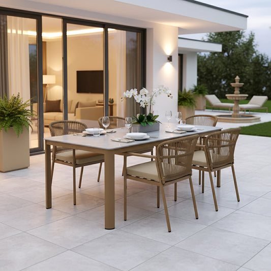 Set of 2 Bina Brown Outdoor Dining Chair with Hand-Woven Synthetic Rattan Back