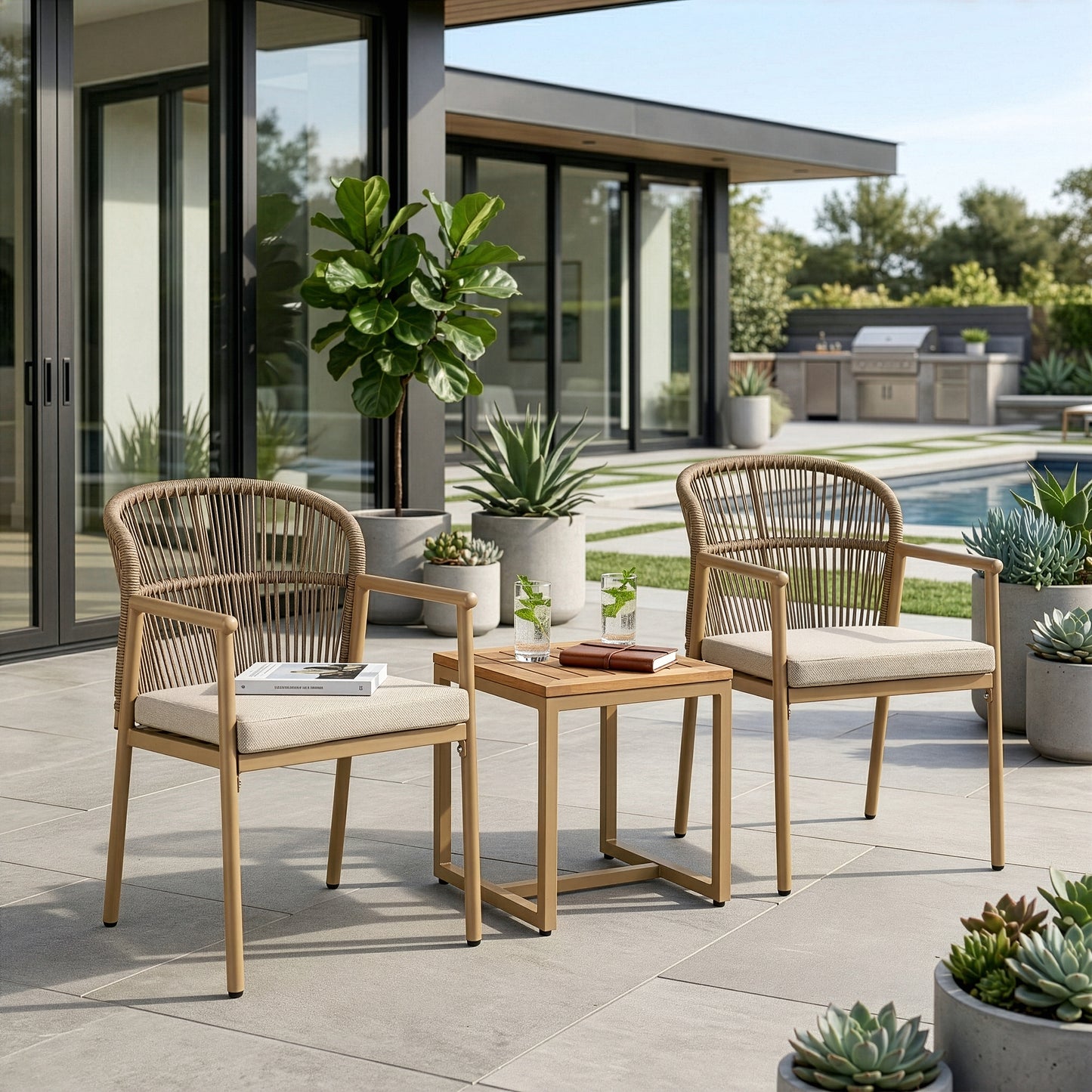 Set of 2 Bina Brown Outdoor Dining Chair with Hand-Woven Synthetic Rattan Back