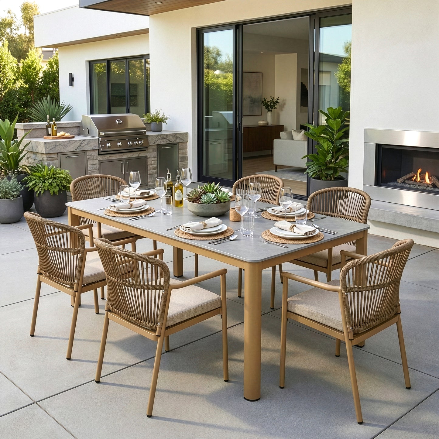 Set of 2 Bina Brown Outdoor Dining Chair with Hand-Woven Synthetic Rattan Back