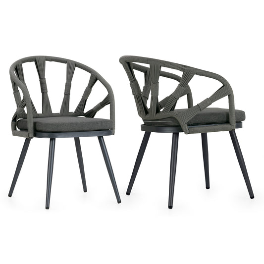 Set of 2 Binda Grey Outdoor Dining Chair with Hand-Woven Back