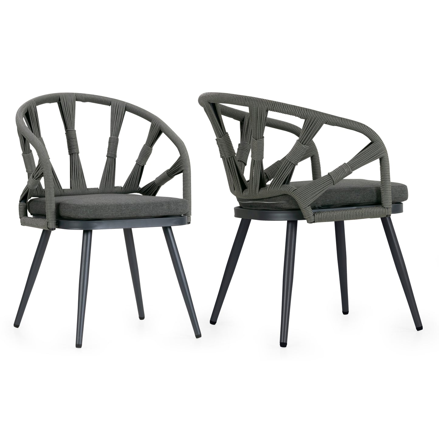 Set of 2 Binda Grey Outdoor Dining Chair with Hand-Woven Back