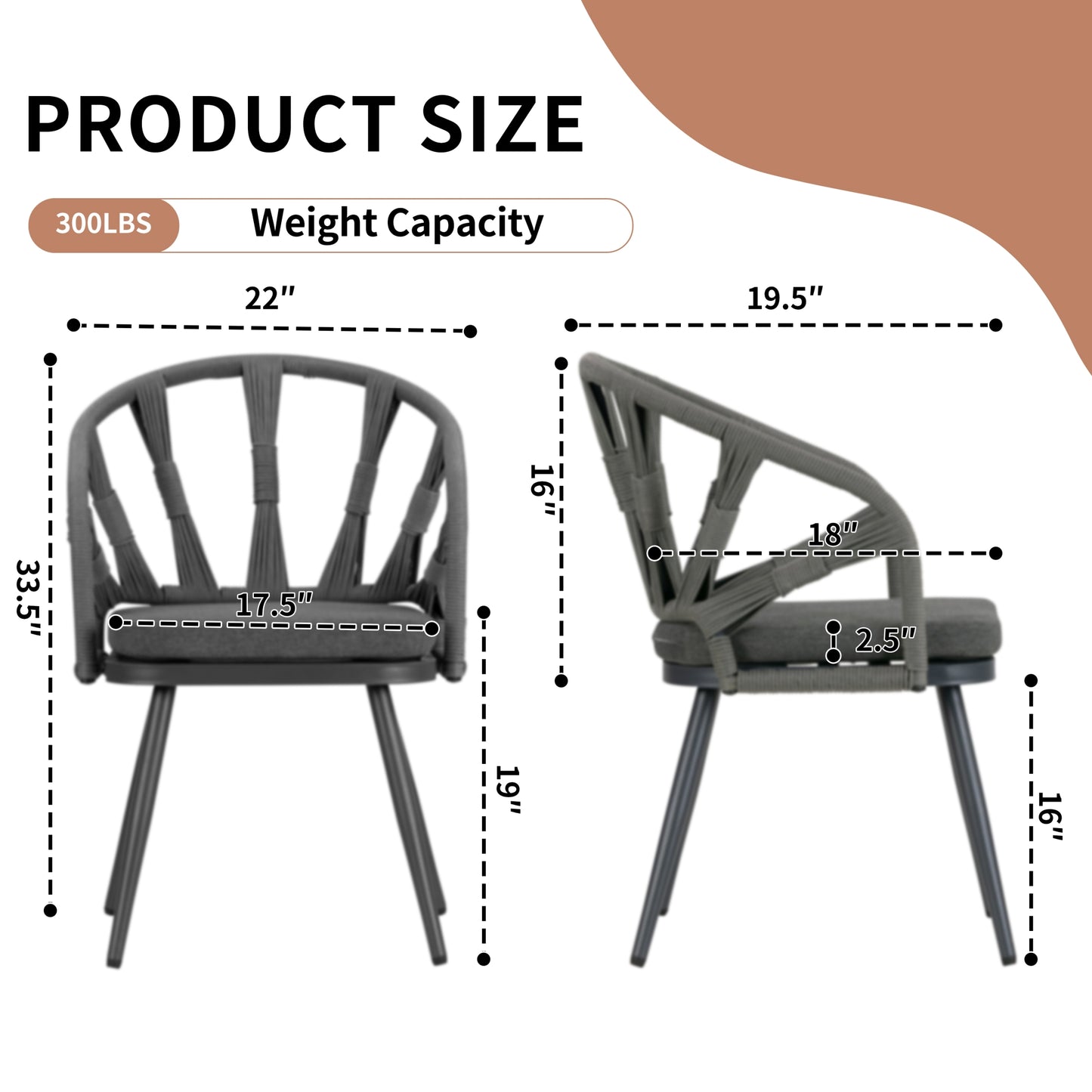 Set of 2 Binda Grey Outdoor Dining Chair with Hand-Woven Back