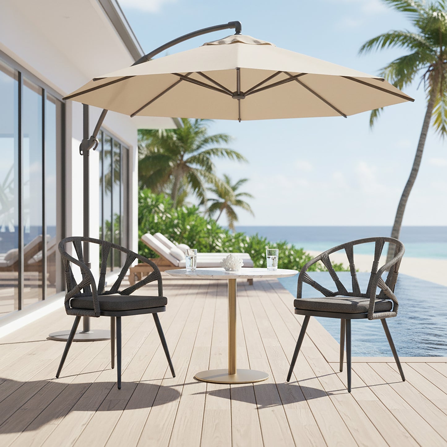 Set of 2 Binda Grey Outdoor Dining Chair with Hand-Woven Back