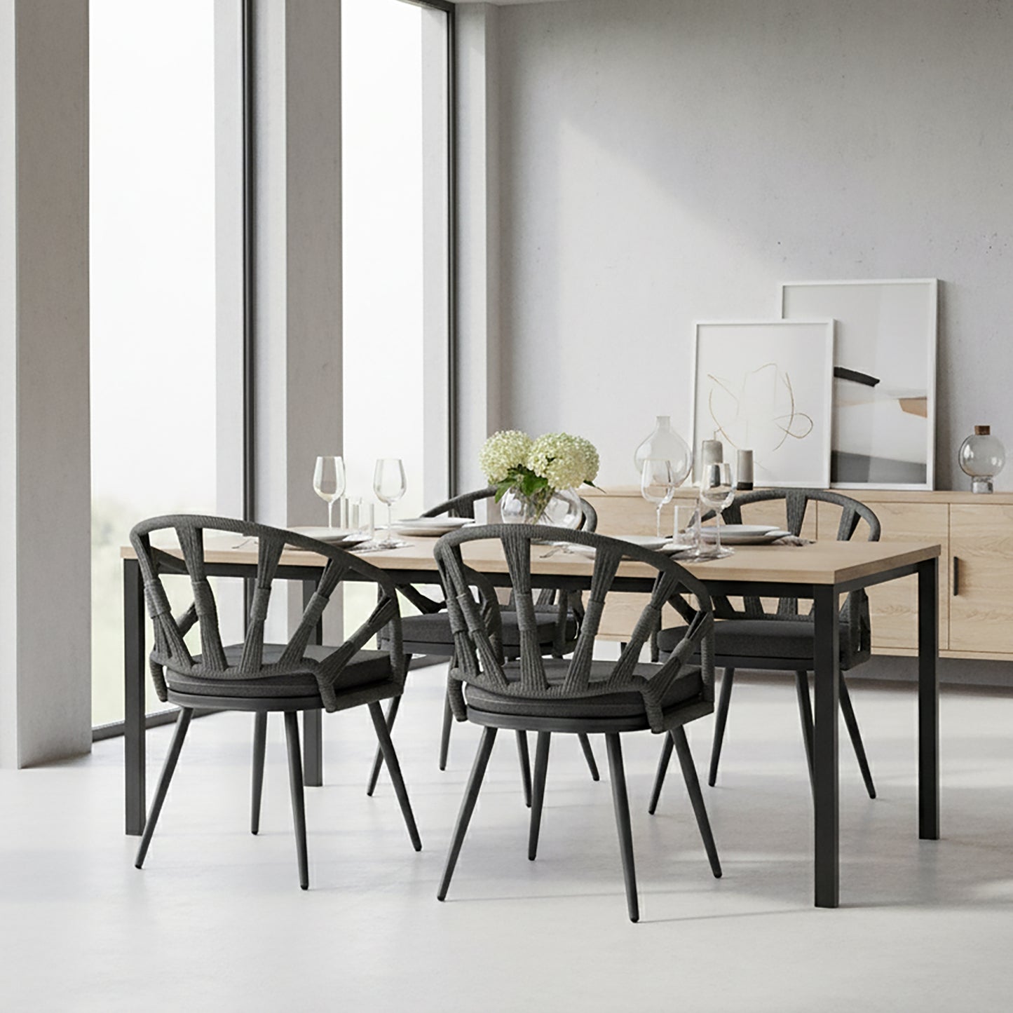 Set of 2 Binda Grey Outdoor Dining Chair with Hand-Woven Back