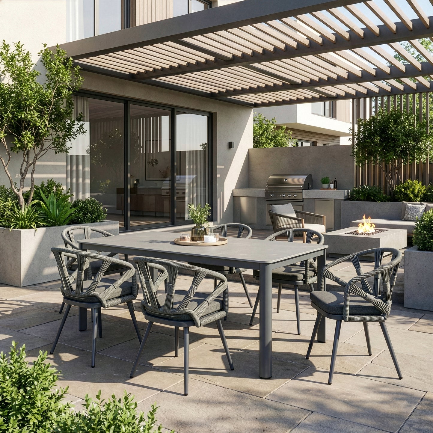 Set of 2 Binda Grey Outdoor Dining Chair with Hand-Woven Back