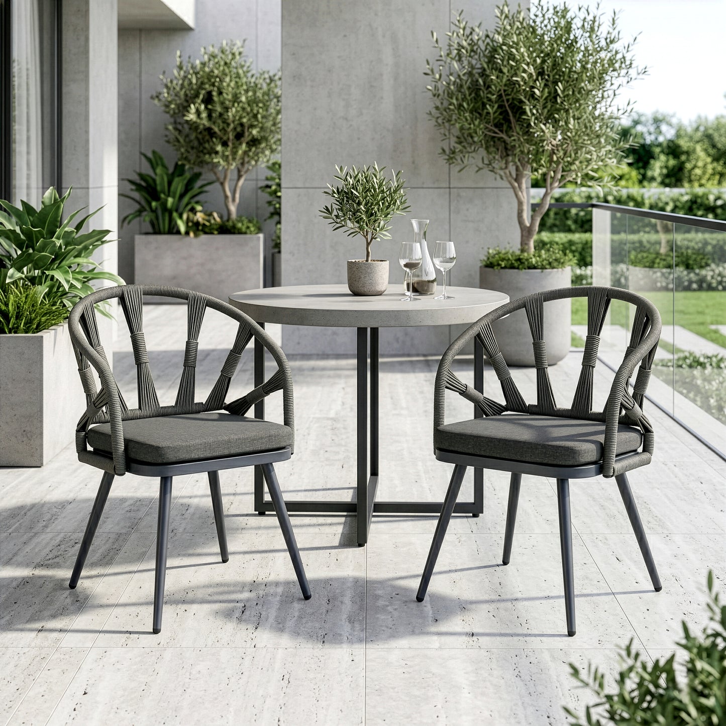 Set of 2 Binda Grey Outdoor Dining Chair with Hand-Woven Back