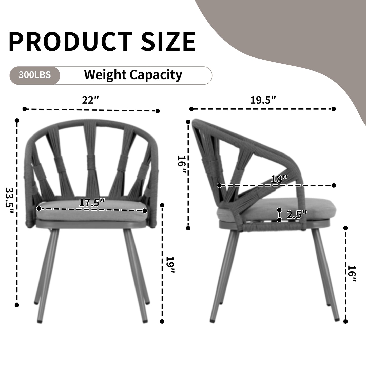 Set of 2 Binda Brown Outdoor Dining Chair with Hand-Woven Back