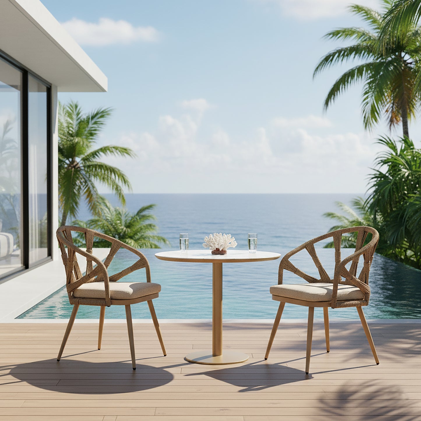 Set of 2 Binda Brown Outdoor Dining Chair with Hand-Woven Back