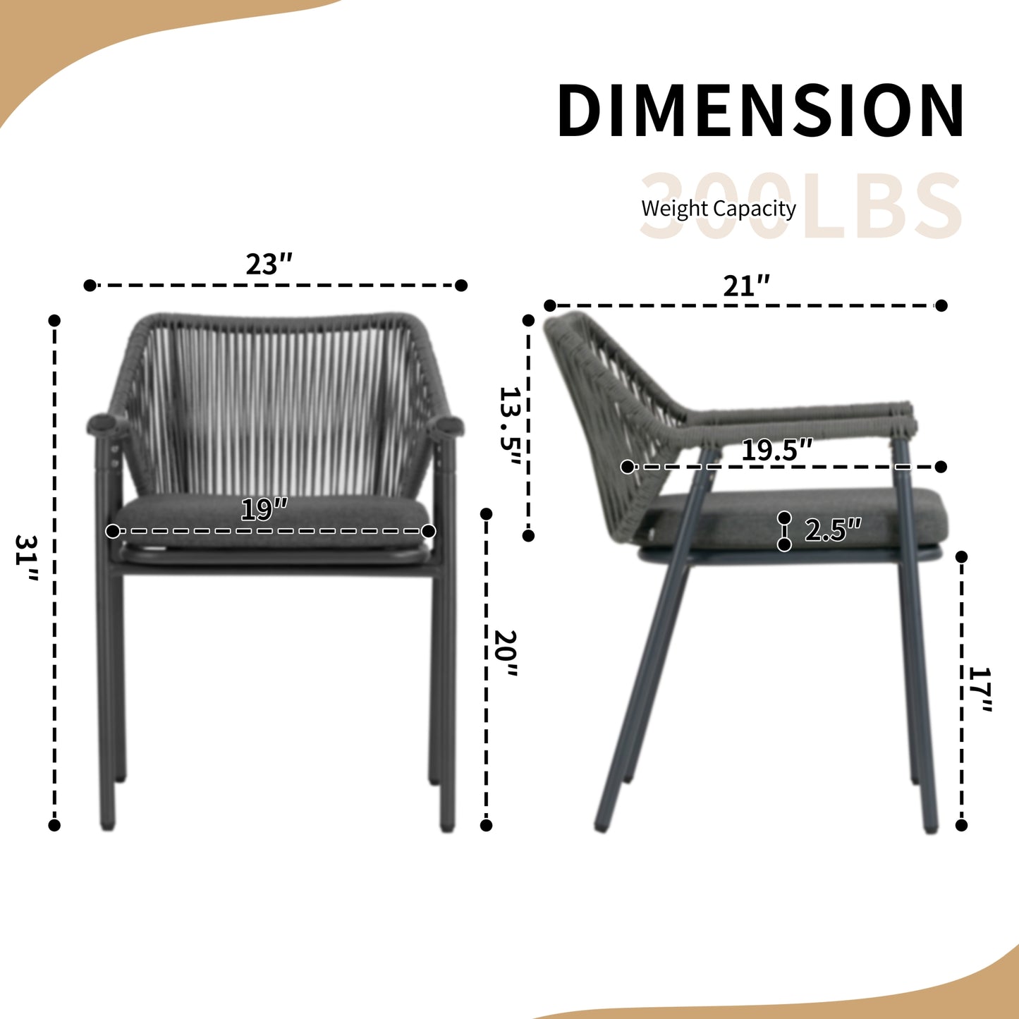 Set of 2 Bisera Grey Outdoor Dining Chair with Arms