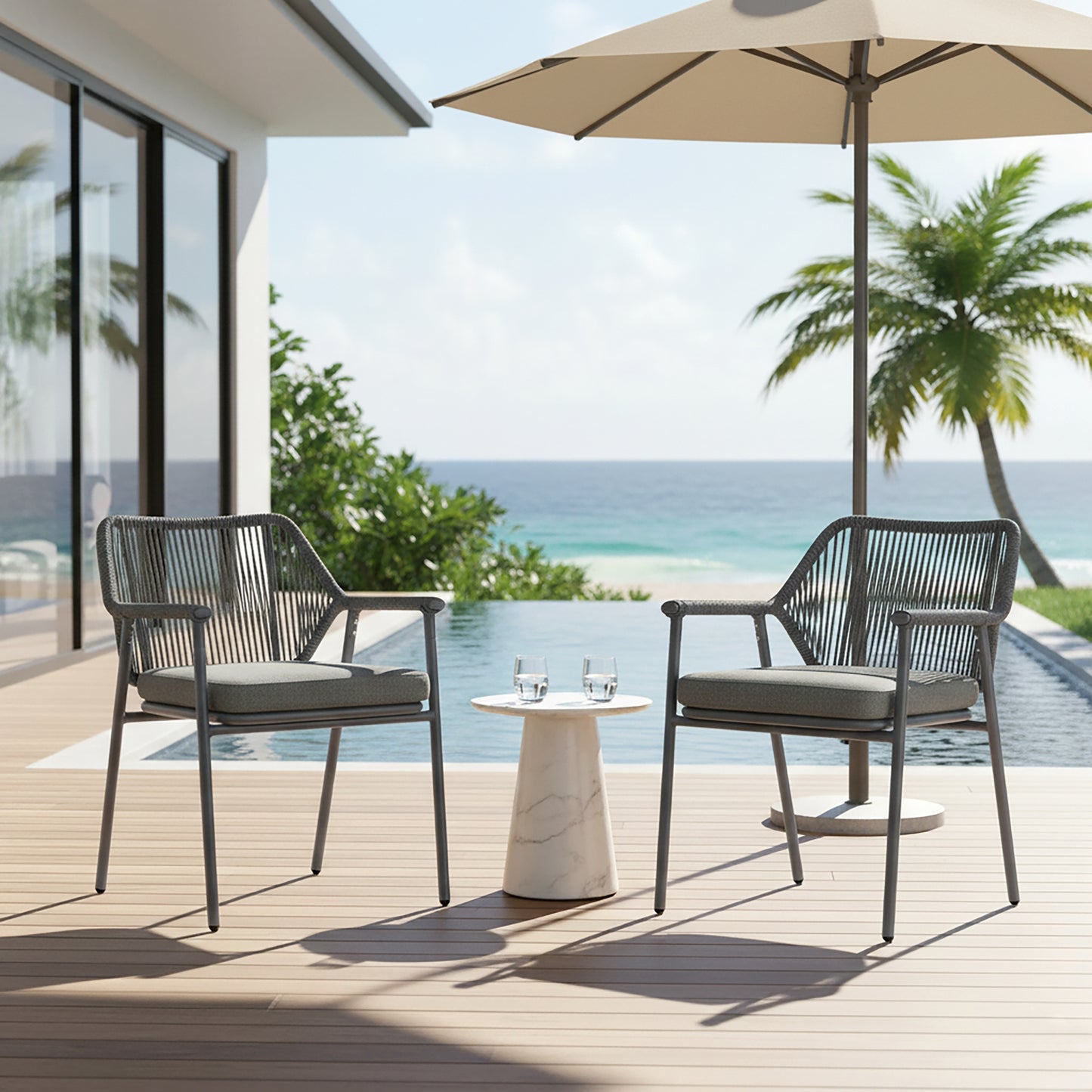 Set of 2 Bisera Grey Outdoor Dining Chair with Arms