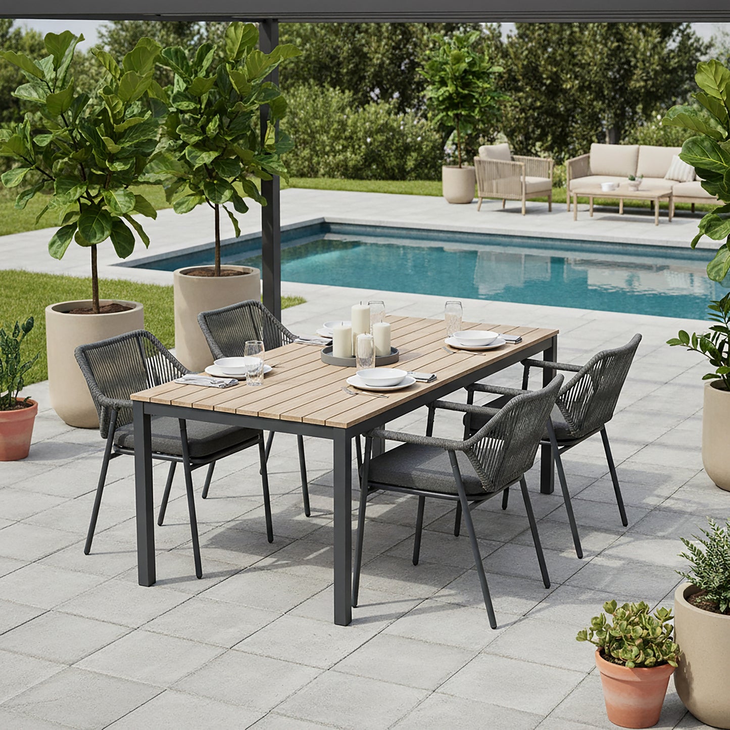 Set of 2 Bisera Grey Outdoor Dining Chair with Arms