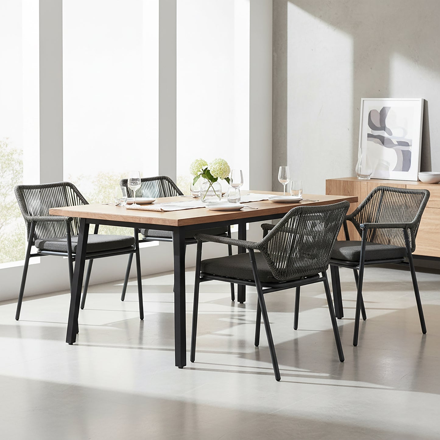 Set of 2 Bisera Grey Outdoor Dining Chair with Arms