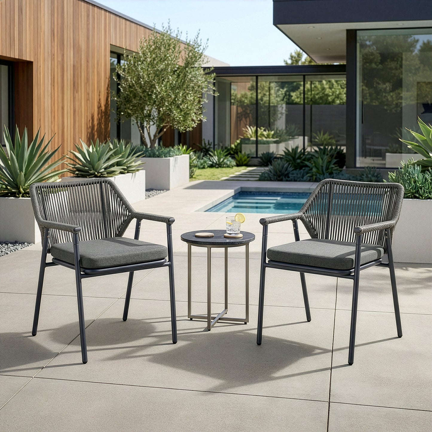 Set of 2 Bisera Grey Outdoor Dining Chair with Arms