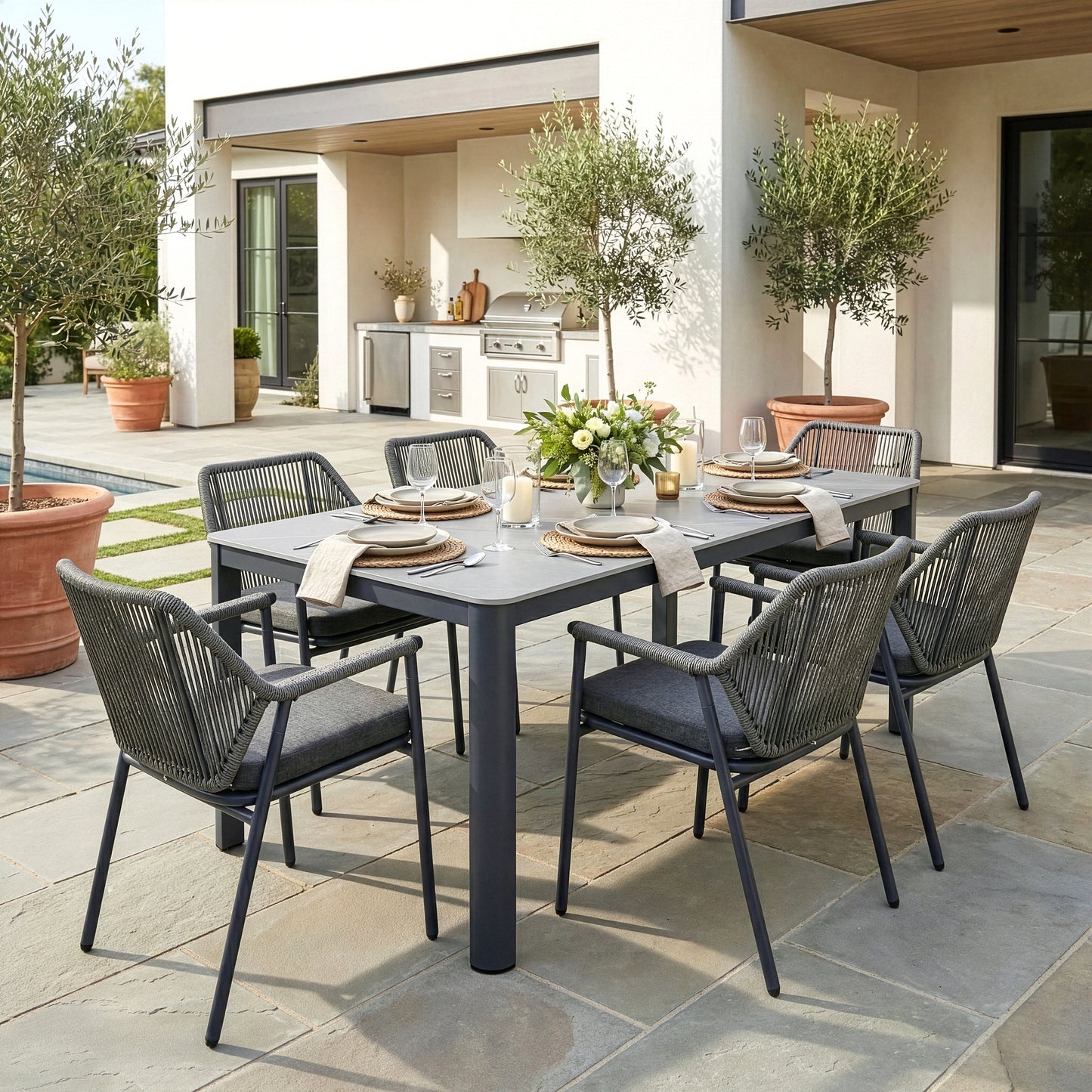 Set of 2 Bisera Grey Outdoor Dining Chair with Arms