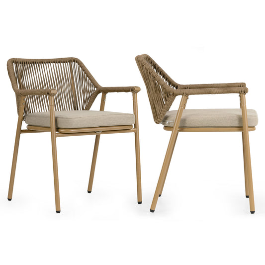 Set of 2 Bisera Brown Outdoor Dining Chair with Arms