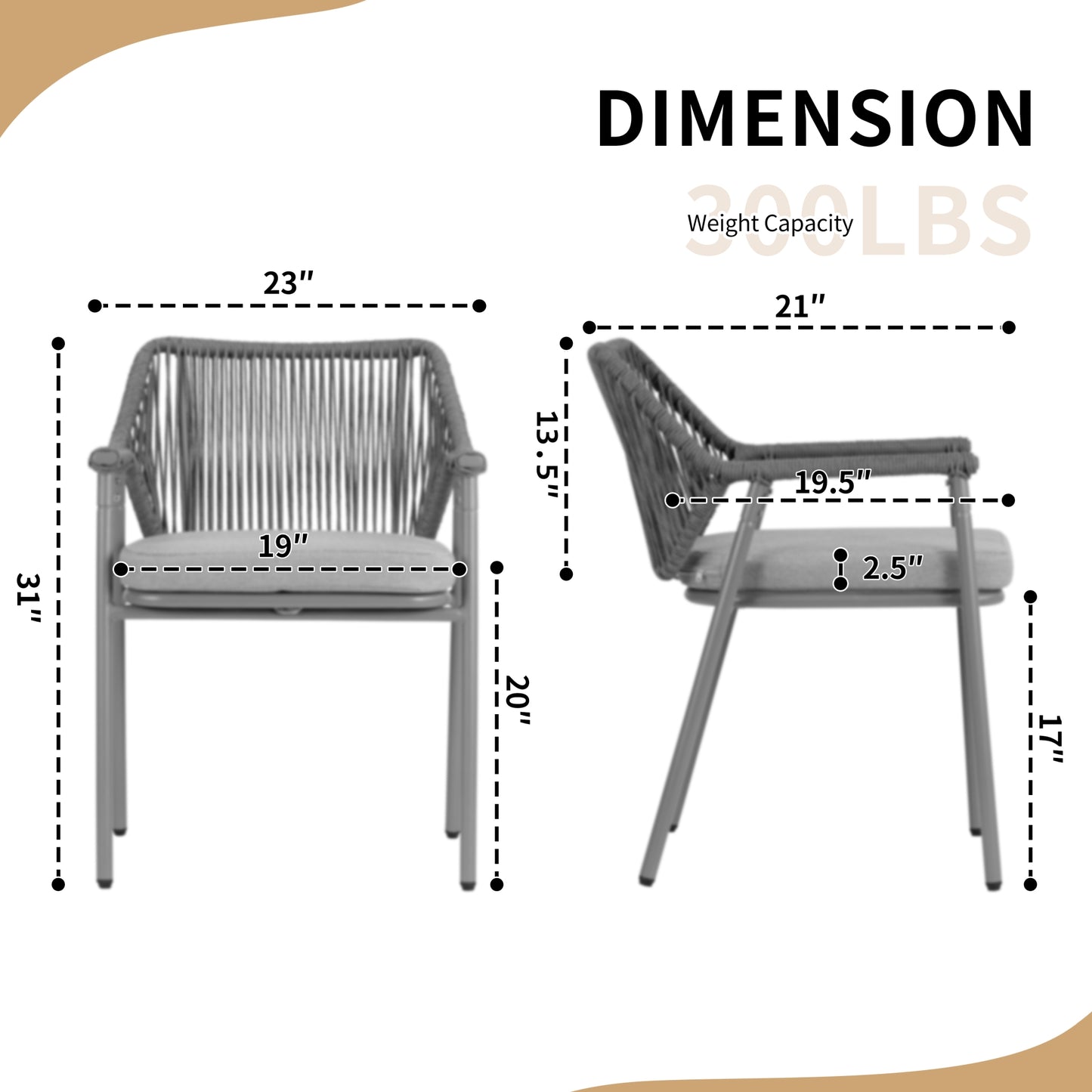 Set of 2 Bisera Brown Outdoor Dining Chair with Arms