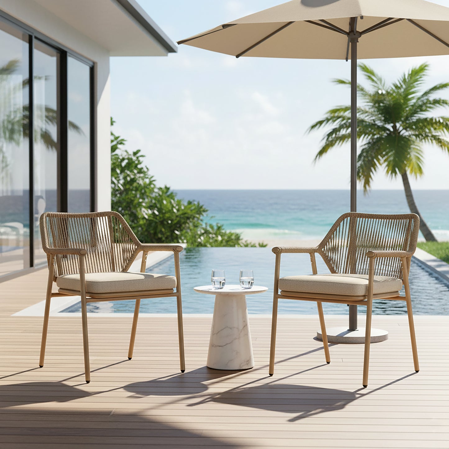 Set of 2 Bisera Brown Outdoor Dining Chair with Arms